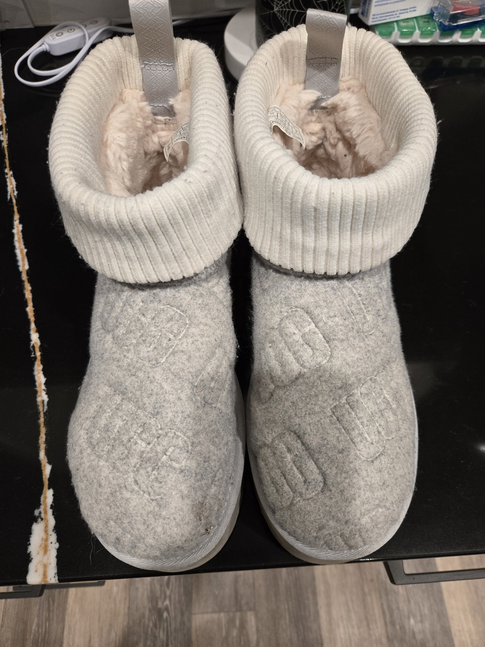 UGG Women's Rib-Cuff Shearling-Lined Slip-On Slippers in Light Gray and Cream